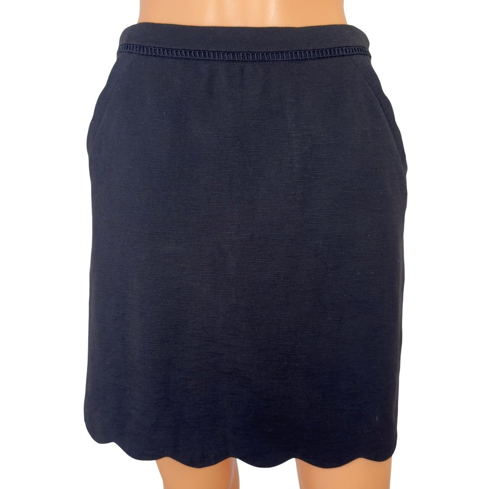 Skies Are Blue Black Scalloped Hem Mini Skirt‎ Small Elastic Waist Pockets 51032